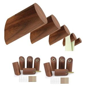 Set of 10 Walnut Wood Modern Wall Hooks NWT